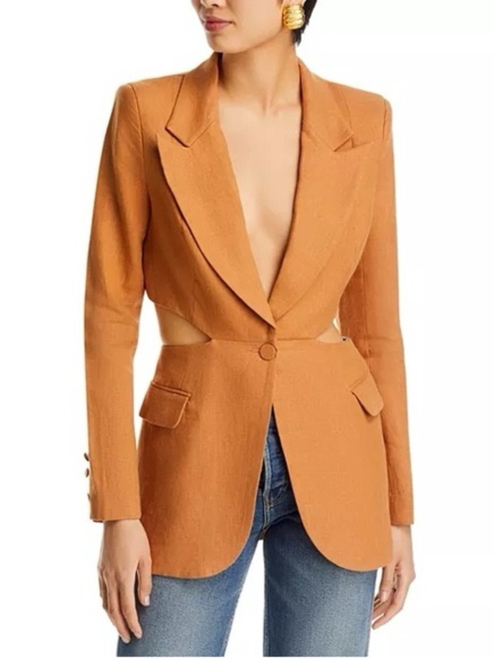 Bardot Women's Domenica Cutout Linen Blazer in Camel size XS